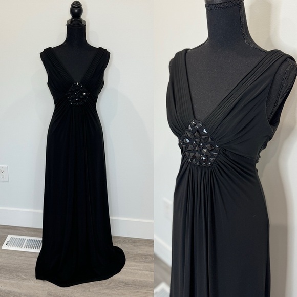 BCBGMaxAzria Black Deep V Formal Sleeveless Maxi Dress - Picture 1 of 11